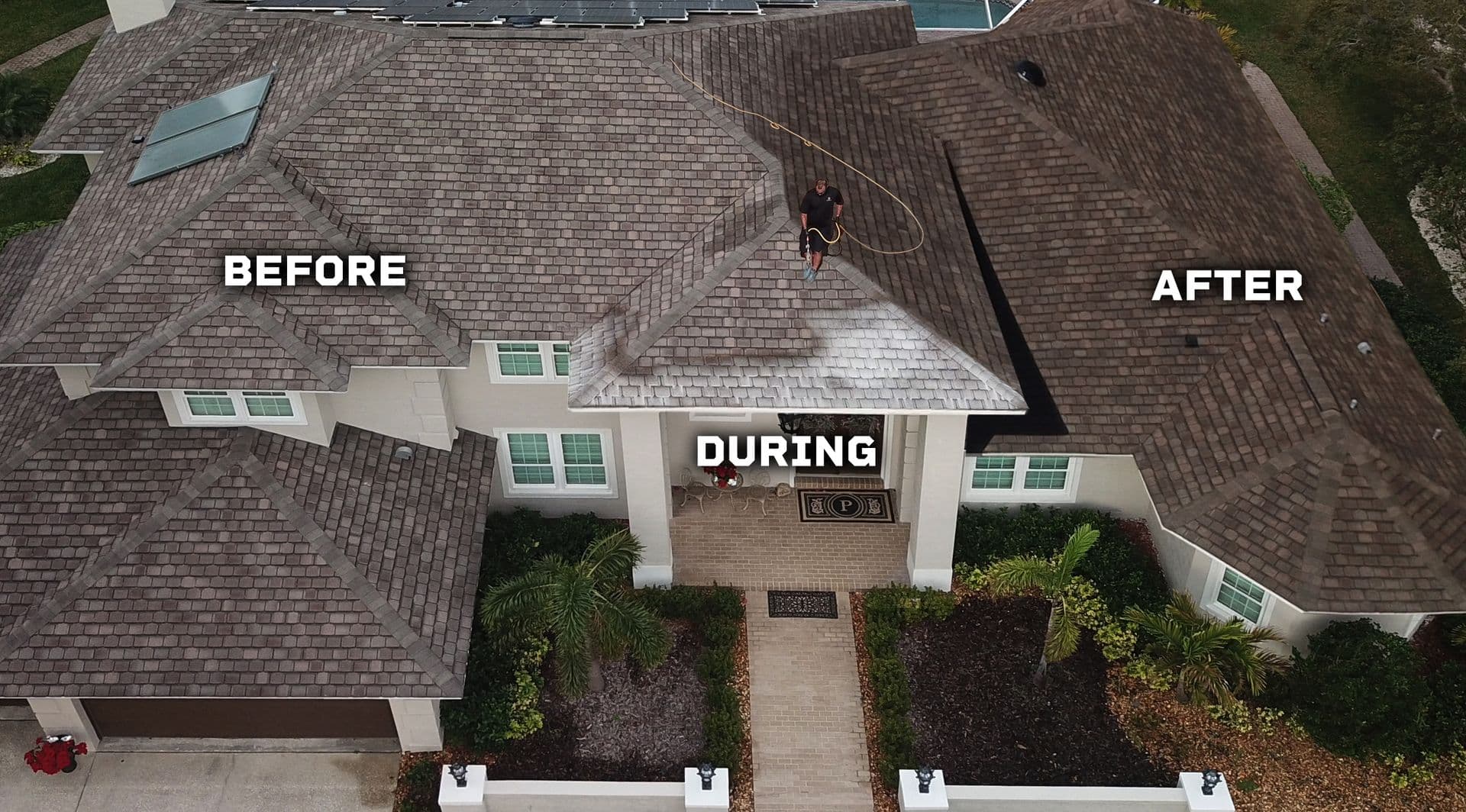 Before, during and after a Shingle Hero roof treatment