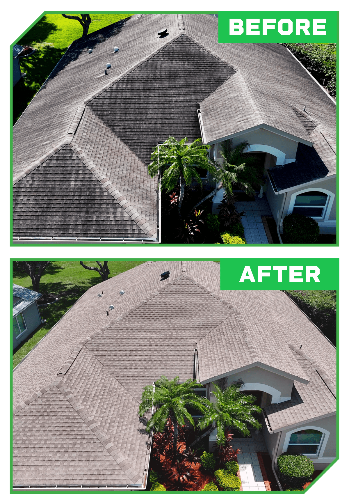 Side-by-side roof rejuvenation comparison